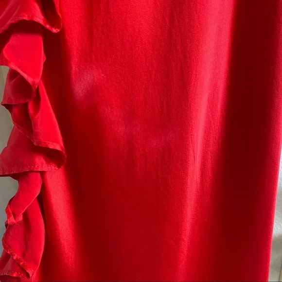 RED SILK DRESS Pure Silk 100% with Ruffles Size 8 Medium - Picture 6 of 14